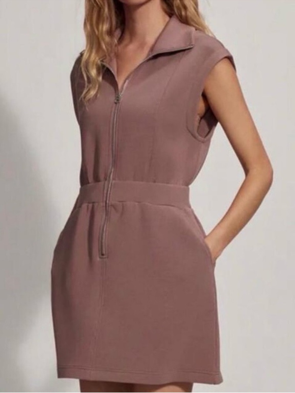 Varley Dusty Rose half Zip-Front Sleeveless double soft dress